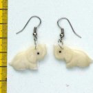 Pair Dangle Carved Earrings African Elephant Tagua Art