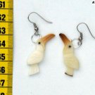 Hand Carved Art Tagua Nut Earrings, White Bird Ornament