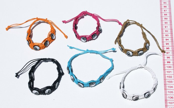 6 Macrame Bracelets Black and White Yin y Yang Signs