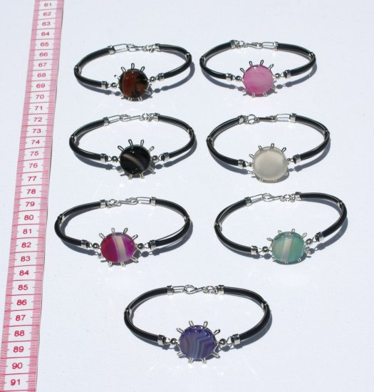 5 Cuff Bangle Bracelets Round Natural Agate Gemstones