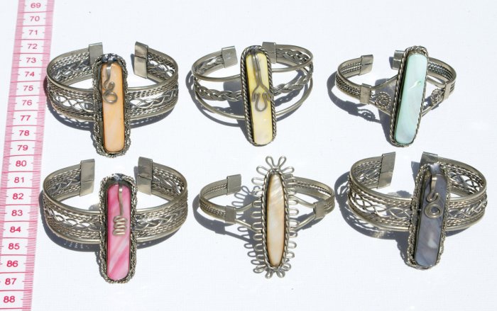 3 Cuff Bangle Bracelets Color Stones Peruvian Jewelry