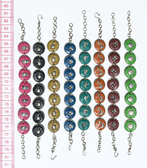 6 Color Metal Link Coin Bracelets with Animal Figuras