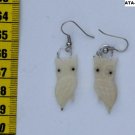 Dangle Carved Earrings of White Owl Tagua Art, Ecuador