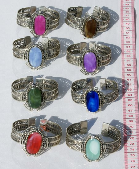 8 Cuff Bangle Bracelets Natural Agate Gem Stones Peru