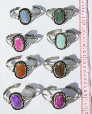 4 Metal Cuff Bangle Bracelets Natural Agate Stones Peru