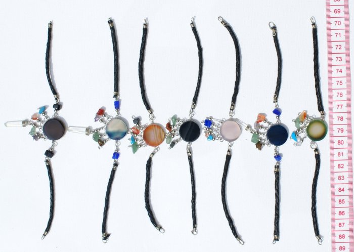 5 Black Leather Agate Gemstones Artisan Charm Bracelets
