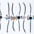 5 Black Leather Agate Gemstones Artisan Charm Bracelets