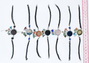 5 Black Leather Agate Gemstones Artisan Charm Bracelets