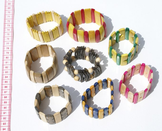 7 Artisan Wooden Beaded Bracelets of Wood Handmade Peru
