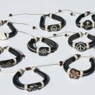 7 Artisan Black Leather Cuff Bracelets Handmade Bangles