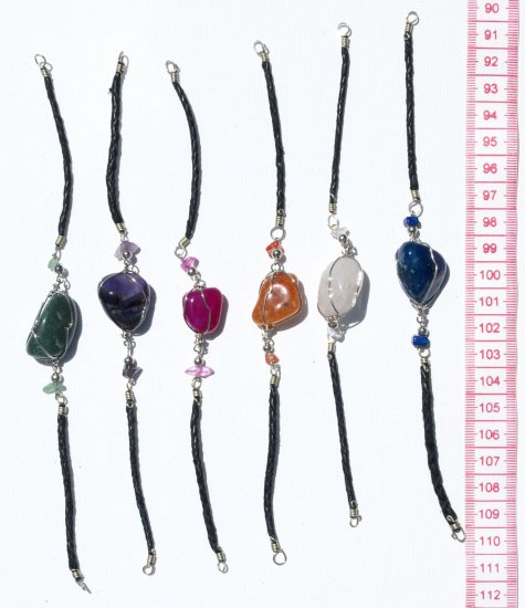 4 Black Leather Bracelet Natural Agate Gem Stone Beads