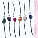 4 Black Leather Bracelet Natural Agate Gem Stone Beads
