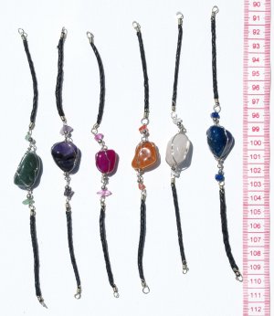 4 Black Leather Bracelet Natural Agate Gem Stone Beads