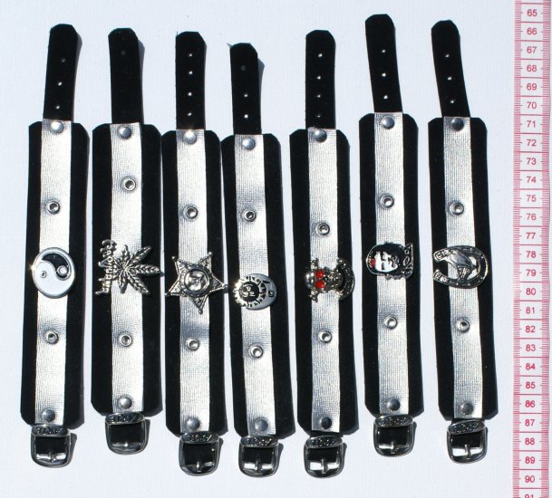 5 Black Leather Bracelet Metal Pendant Men Male Jewelry