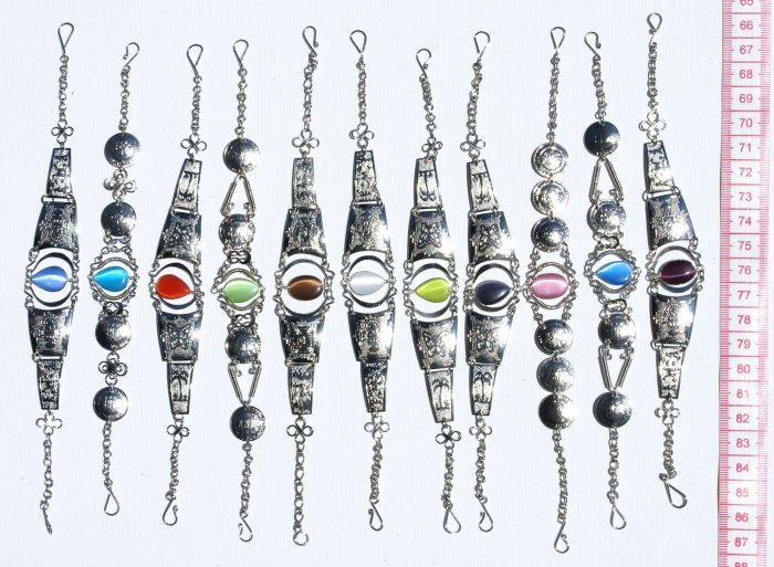 10 Metal Bracelets Cat Eye Stones Jewelry Art Wholesale