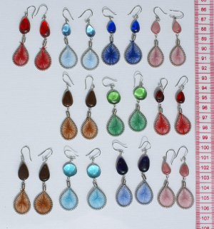 7 Pairs Dangle Earrings Murano, Peruvian Thread Jewelry