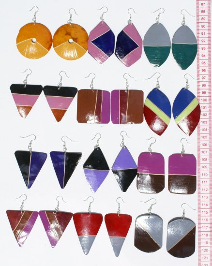 6 Pairs Wooden Hand Painted Dangle Earrings Tribal Peru