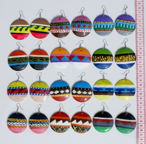6 Pairs Wood Earrings Hand Painted Tribal Art Ornaments