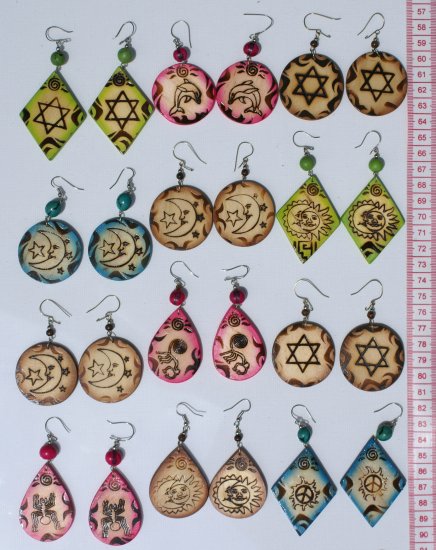 6 Pairs Wood Wooden Earrings Ethnic Drawings Latin Art