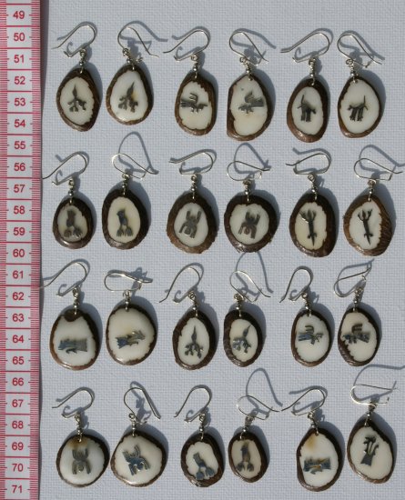 7 Pairs Tagua Dangle Earrings Metal Nazca Lines Peru