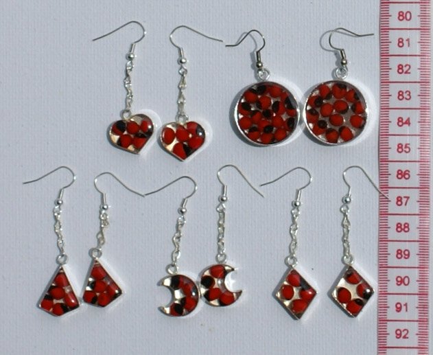 3 Pairs Earrings with Red Tropical Amazon Seeds Jewelry