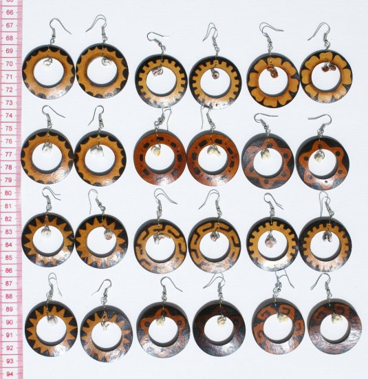8 Pairs Round Wooden Brown Earrings Ethnic Style Design