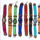 6 Wide Woven Leather Bracelet With Colored Murano Glass