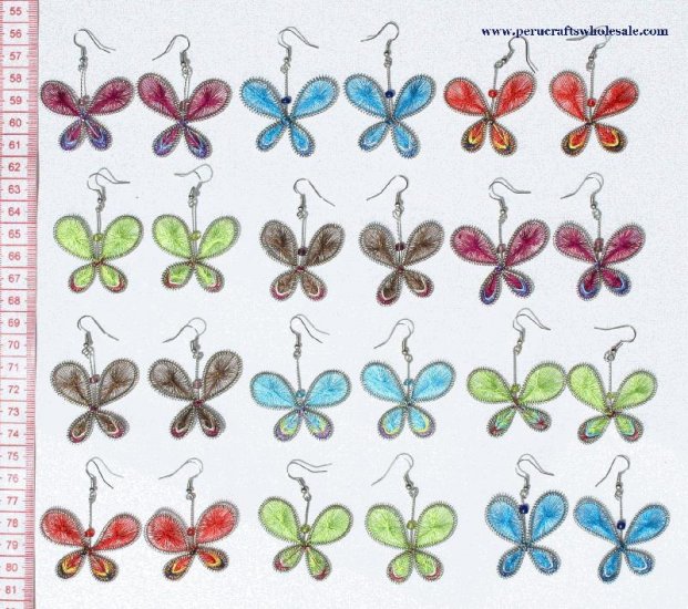 10 Pairs Thread Butterfly Earrings Peruvian Jewelry Art