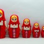 Red Matryoshka Babushka Russian Wooden Stacking Nesting Doll Souvenirs Toys for Kids 7pc