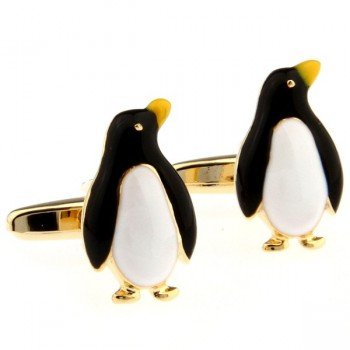 Cute Ms.Golden Penguin cufflinks, the interesting cuff-links,the wedding gifts