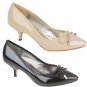 WOMENS LADIES FASHION LOW KITTEN HEEL BOW OFFICE SMART WORK COURT SHOES SIZE