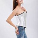 Hook Front Sparkling Silver Corset w/Black Trim