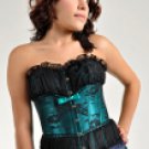 Latch Front Black and Teal Corset w/Bow Accent
