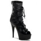 Pleaser - 6" Heel Peep Toe D-Ring Front Lace Up Platform Ankle Boot