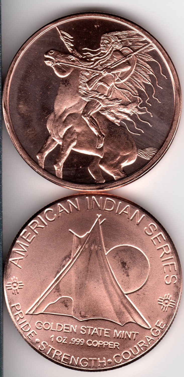 1 OZ Copper Indian Series 4 Red Horse Round