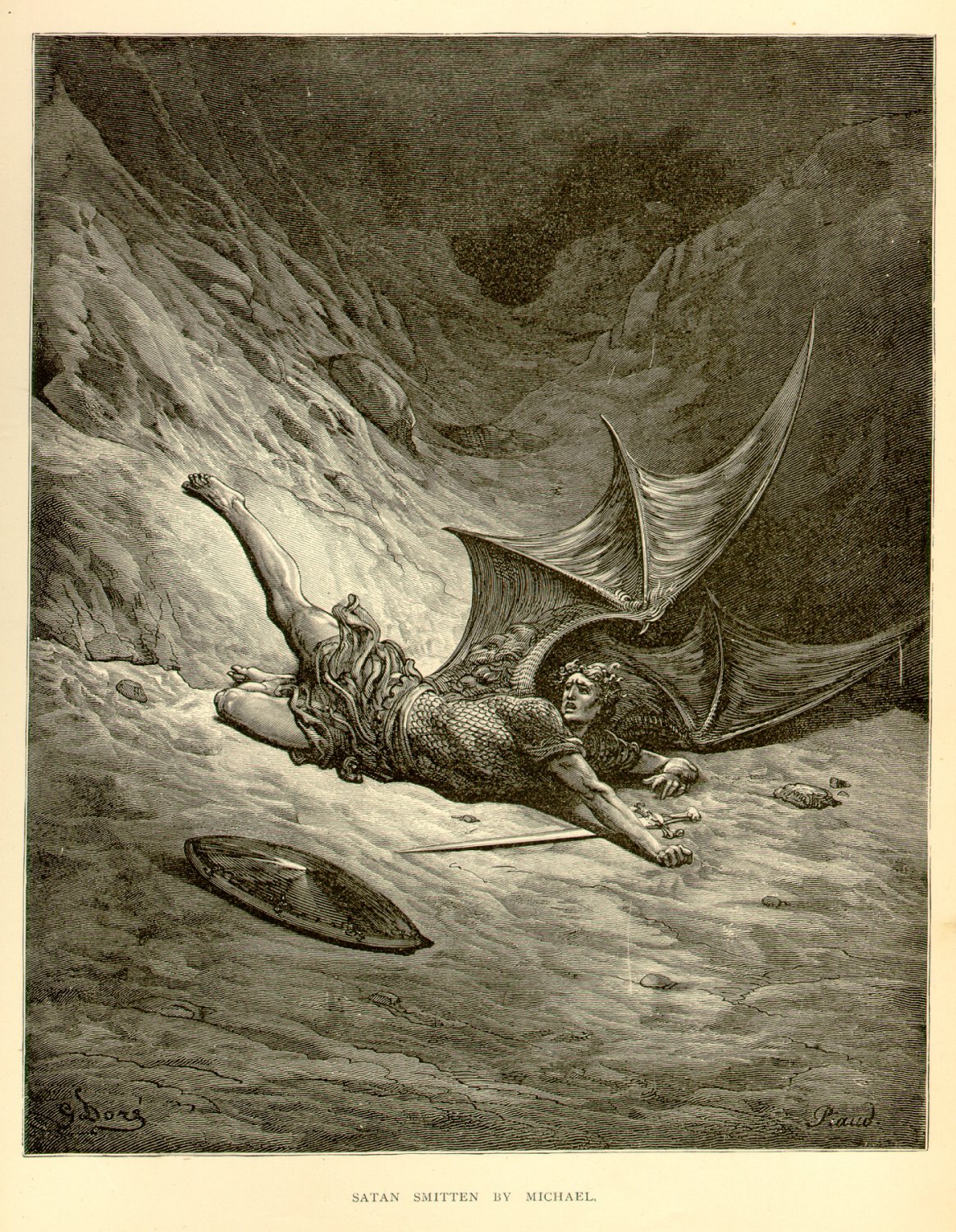 Satan Smitten by Archangel Michael, Gustave Dore, 126 year old antique ...