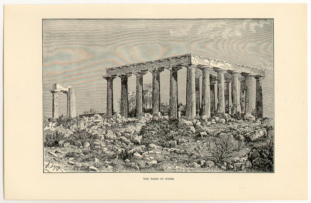 The Ruins of Aegina, 108 year old original antique print