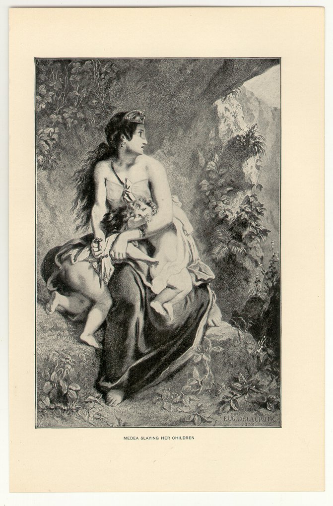 Medea Slaying her Children, 108 year old original antique print