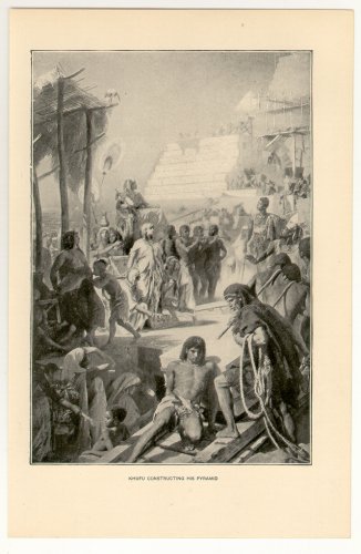 Khufu Constructing His Pyramid, 108 year old original antique print