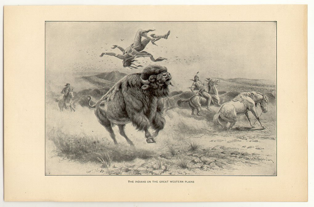 The Indians on the Great Western Plains, buffalo, horses, 108 year old ...