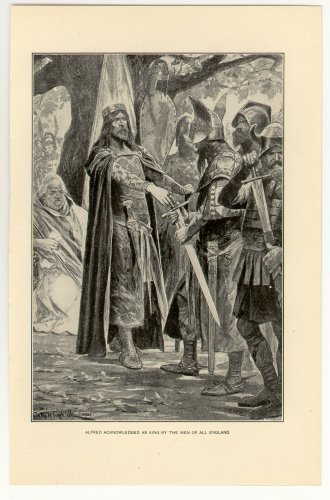 Alfred Acknowledged as King by the Men of all England, 108 year old original antique print
