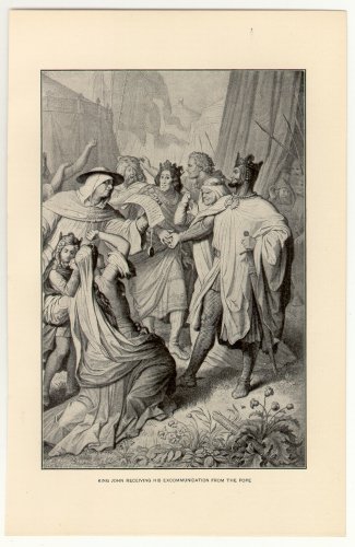 King John Receiving his Excommunication from the Pope, 108 year old original antique print