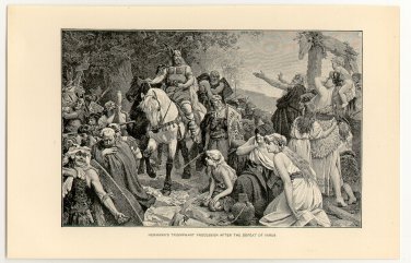 Hermannâs Triumphant Procession after the Defeat of Varus, original antique print