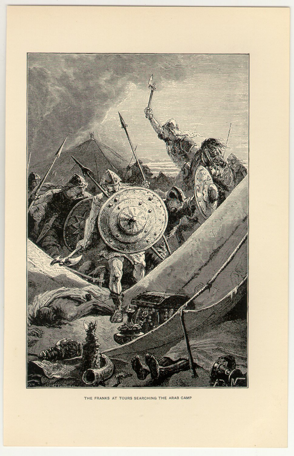 The Franks at Tours Searching the Arab Camp, original antique print