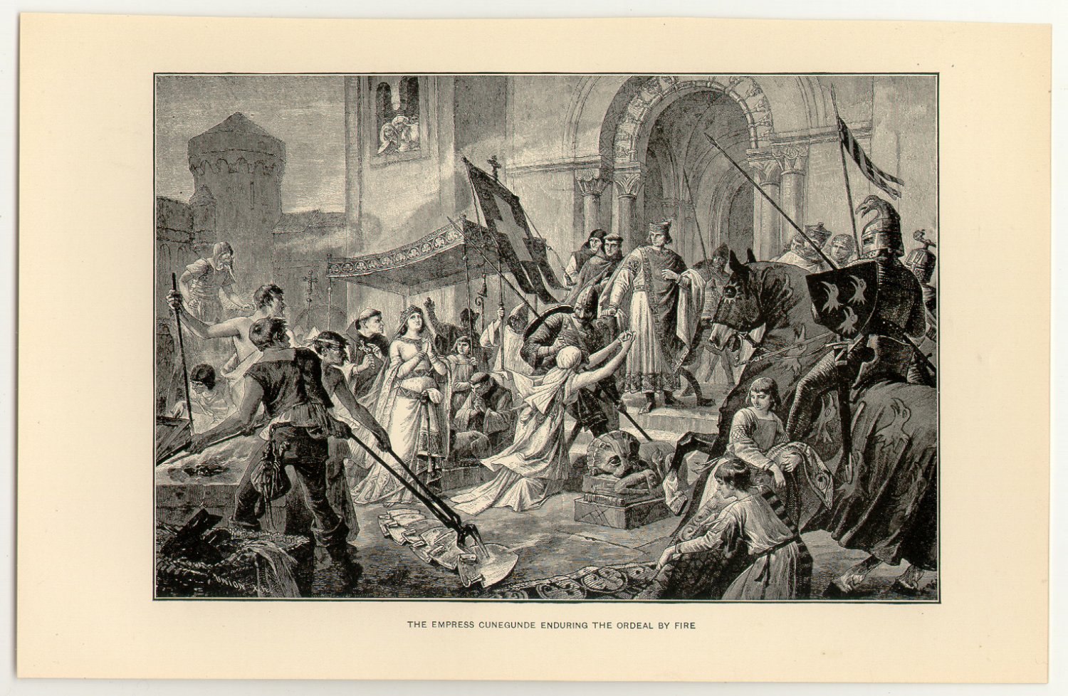 The Empress Cunegunde Enduring the Ordeal by Fire, original antique print