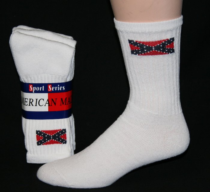 12 Pr American Made Men's Rebel Flag Crew Socks Size 1013 Free S&H