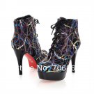 1. Spring New Women Girl Lace Loop Pumps Party Martin Knight Boots Wedges High Heels Shoes