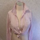 Faded Glory Pink White Striped Shirt Long Sleeve Seersucker Shirt Size M