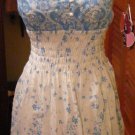 Sundress, blue & white floral by Kirat size S smocking @ waist- lined- vintage