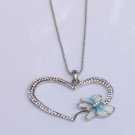 JN04 SilverTone Big Heart and Dragonfly Necklace wholesale price $9.99